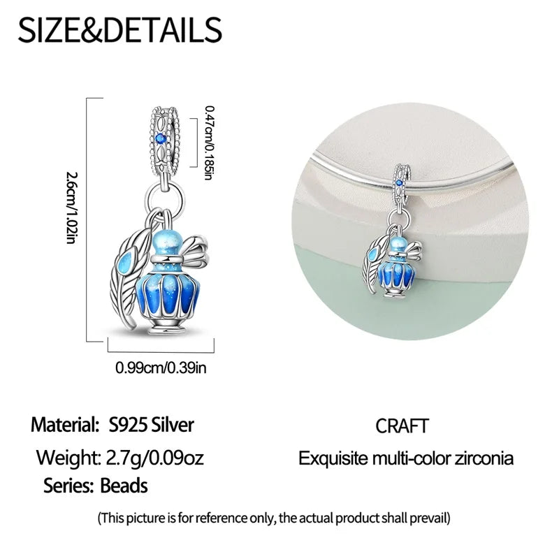 925 Silver Plated Magic Mirror Princess Angel Pink Charm Beads | Fits Original Pan 925 Bracelet | Exquisite DIY Jewelry