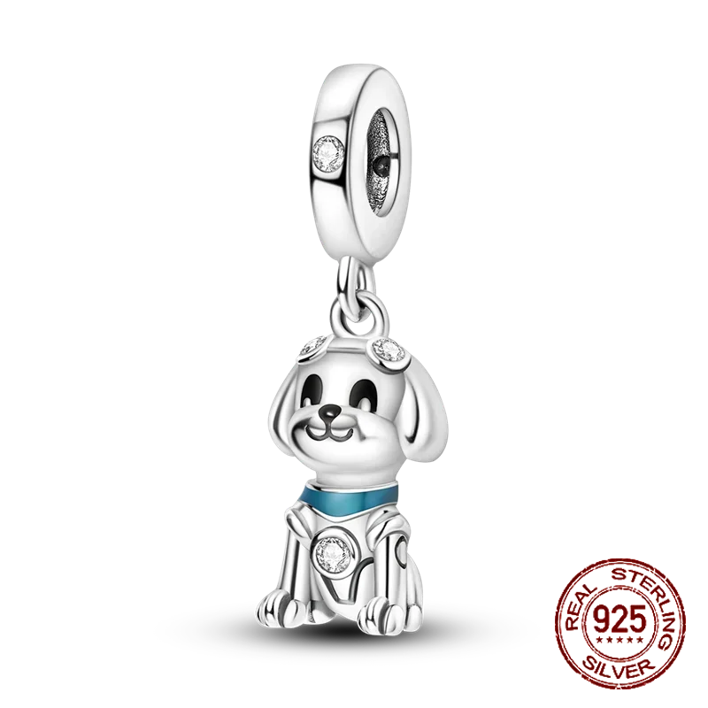 925 Sterling Silver Number & Puppy Family Beads Pendant | Fit 4mm Hole Bracelets