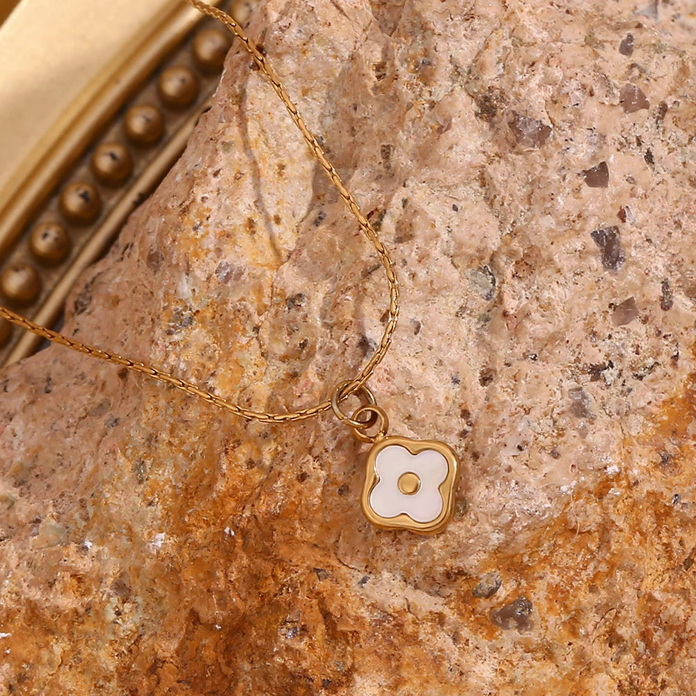 E.B.belle Mini Shell Flower Pendant Necklace – 18K Gold Plated Stainless Steel Jewelry for Women