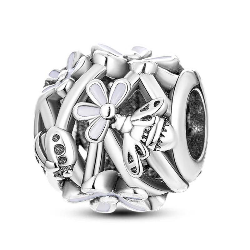 925 Sterling Silver Colorful Charms – Rose, Crown, Rainbow & Heart Dangle Beads Fit Pandora Bracelet & Necklace