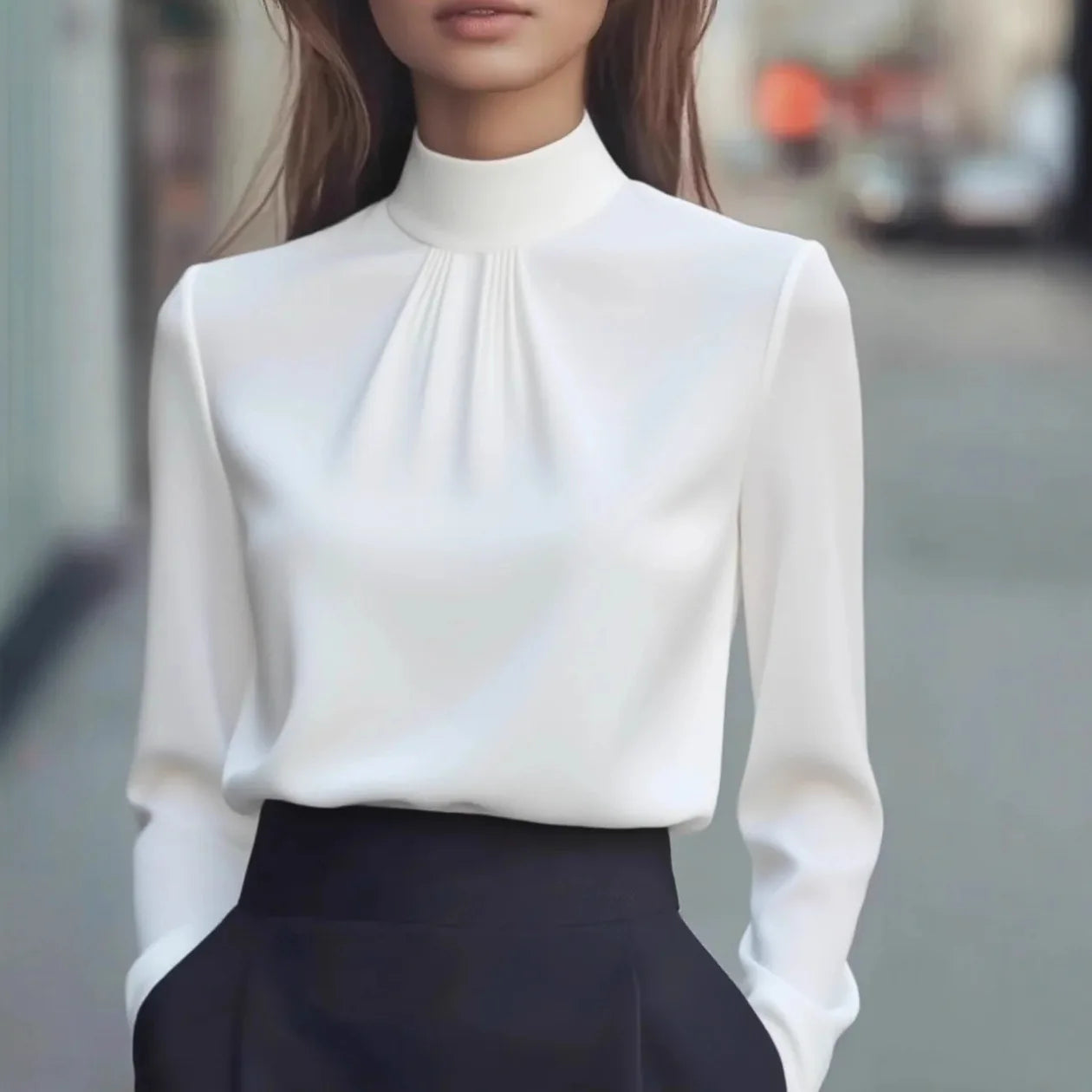 Elegant Women’s Turtleneck Shirt 🌿 Khaki Pullover Korean Fashion Top ✨