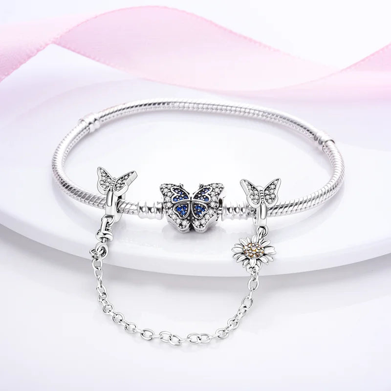 Star Moon & Evil Eye Chain Charm 🌙💙 925 Silver Bracelet Bead Women