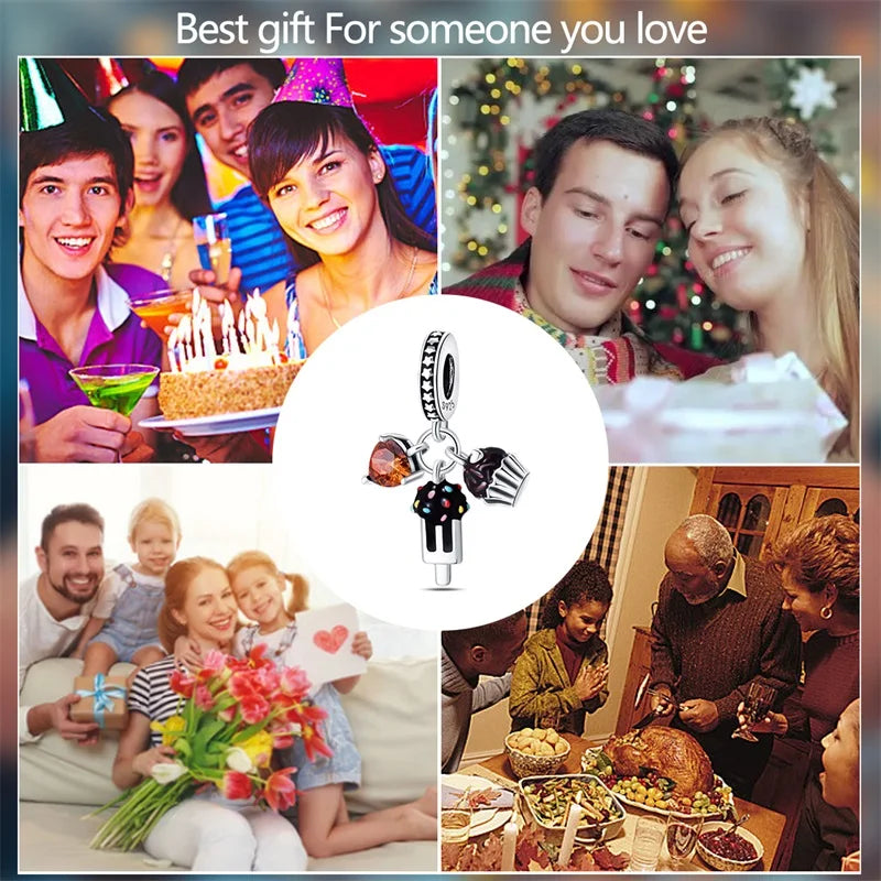 925 Sterling Silver Chocolate & Coffee Charm Beads | Fits Original Pandora Bracelet | DIY Jewelry Souvenir Gift