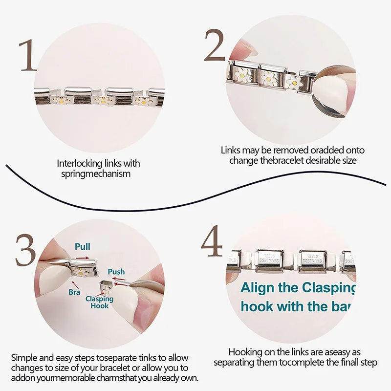 2025 Original Zircon Bow Knot Star Cherry Italian Charm | Stainless Steel 9mm Links DIY Modular Bracelet Jewelry Wholesale