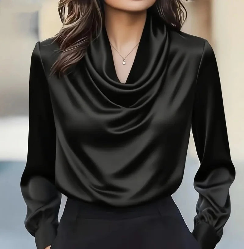 Women’s Autumn Elegant Solid Color Swing Collar Long Sleeve Shirt – Simple Chic Top 👚🍂