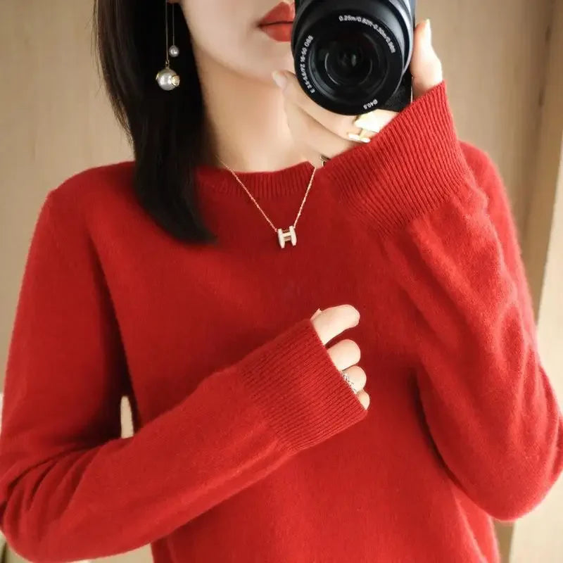 2025 Women Sweater Korean Fashion – Spring Autumn Long Sleeve O-Neck Knitwear Soft Warm Pullovers Bottoming Shirts