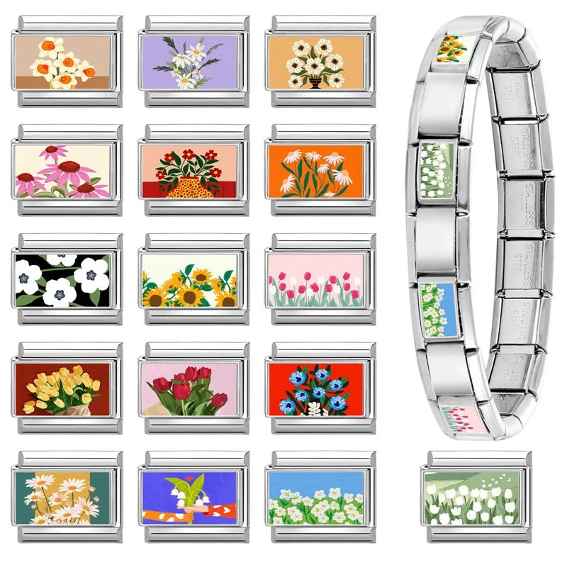 2025 Original Y2K Colorful Cute Cartoon Cats Dogs Italian Charm Links Fit 9mm Stainless Steel Bracelet Men Women DIY Making Gift