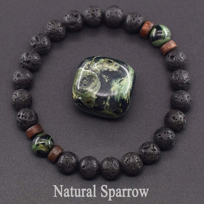 Yellow Grass Turquoise & Lava Stone Beads Bracelet | Natural Wooden Elastic Bracelet for Women Friendship Gift