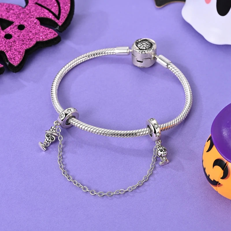 Halloween 925 Sterling Silver Charm Bead – Pumpkin, Witch, Skeleton, Mummy & Candy Pendant for DIY Original Bracele