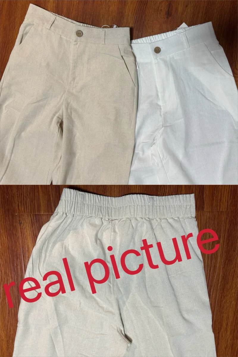 Women’s Summer Baggy Cotton Linen Pants | High Waist White Wide Leg Casual Trousers