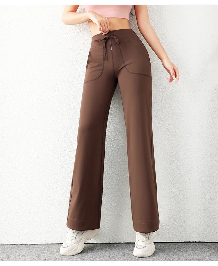 Women’s Loose Straight Sweatpants | Casual Wide Leg Running Pants | Drawstring Yoga Leggings with Side Pockets