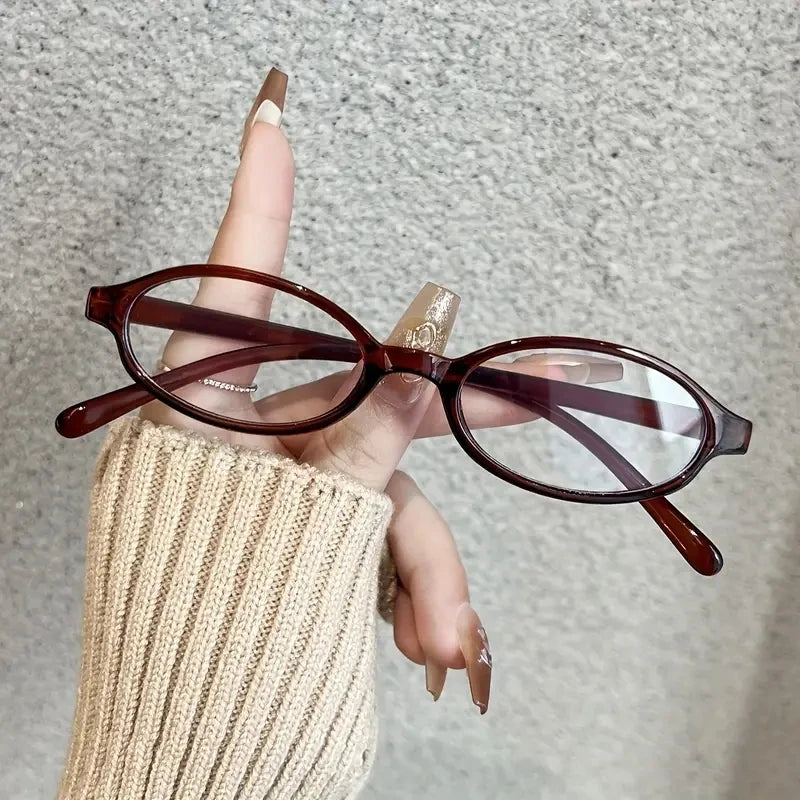 Japanese Korean Small Oval Frame Glasses – Women Retro Harajuku Eyeglasses | Clear Blue Light Blocking Spectacle Eyewear