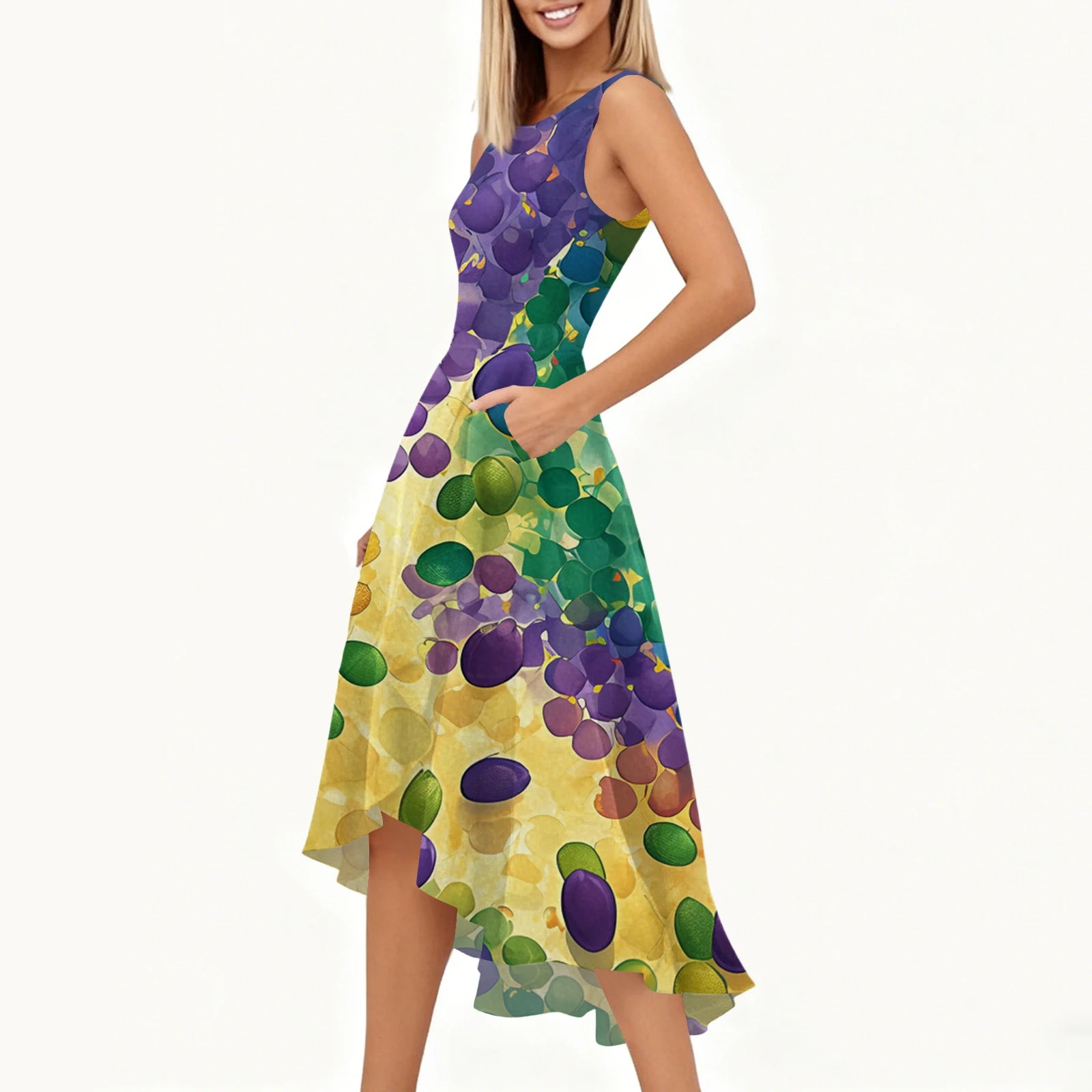 Carnival Women's Dress 🎉 Ruffled Printed Casual Dress 👗 Sleeveless Round Neck Stylish Festival Costume ✨