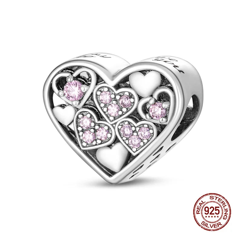 Original 925 Silver Colorful Heart Charm Beads | Fit 3mm Bracelets & Necklaces, Women’s DIY Fine Jewelry Gift