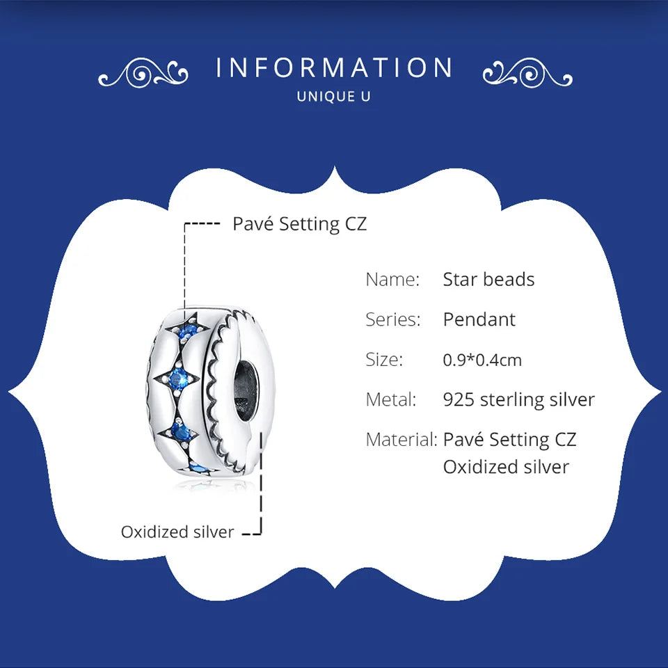 BISAER 925 Sterling Silver Clip Spacer Charm – Star & Cross Stopper Bead Fit Pandora Bracelet DIY Women’s Jewelry
