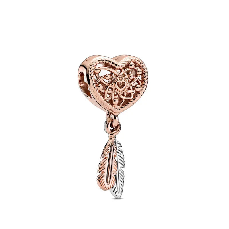 Hot Selling Rose Gold Firefly & Key Pendant Bead | 925 Sterling Silver Charm for Original European Bracelet