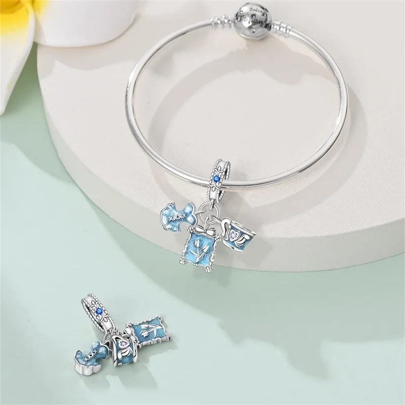 925 Silver Plated Magic Mirror Princess Angel Pink Charm Beads | Fits Original Pan 925 Bracelet | Exquisite DIY Jewelry