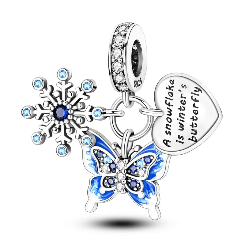 925 Sterling Silver Blue Series Charm | Dragonfly, Butterfly, Bird & Pansy Flower Pendant for 4MM Bracelet