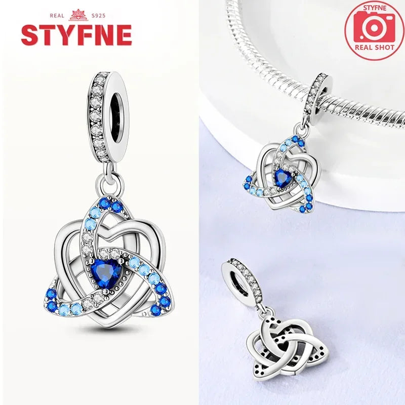 S925 Silver Heart Celtic Knot Lucky Blue Eye Charm – Fit Original Bracelet DIY Jewelry Gift for Women