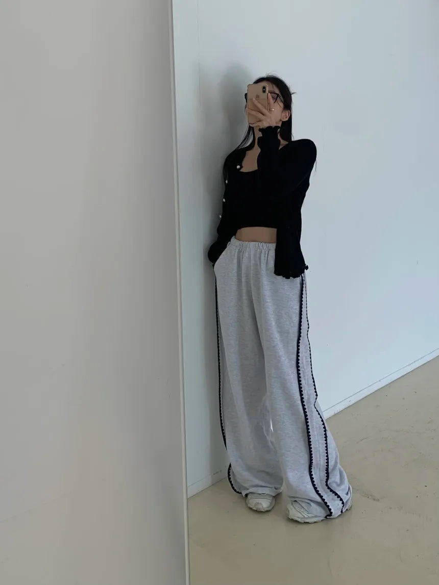 Chic Autumn Winter Loose Casual Pants – Color Block Side Stripe Floral Women Sweatpants Long Trousers
