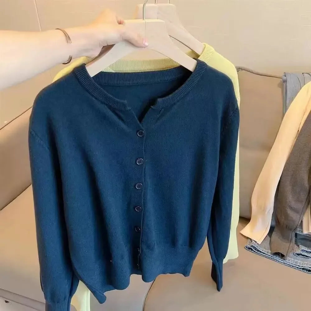 Soft Woolen Knitted Cardigan for Women – Loose Fit V-Neck Korean Style Sweater Jacket, Spring 2024 Outerwear