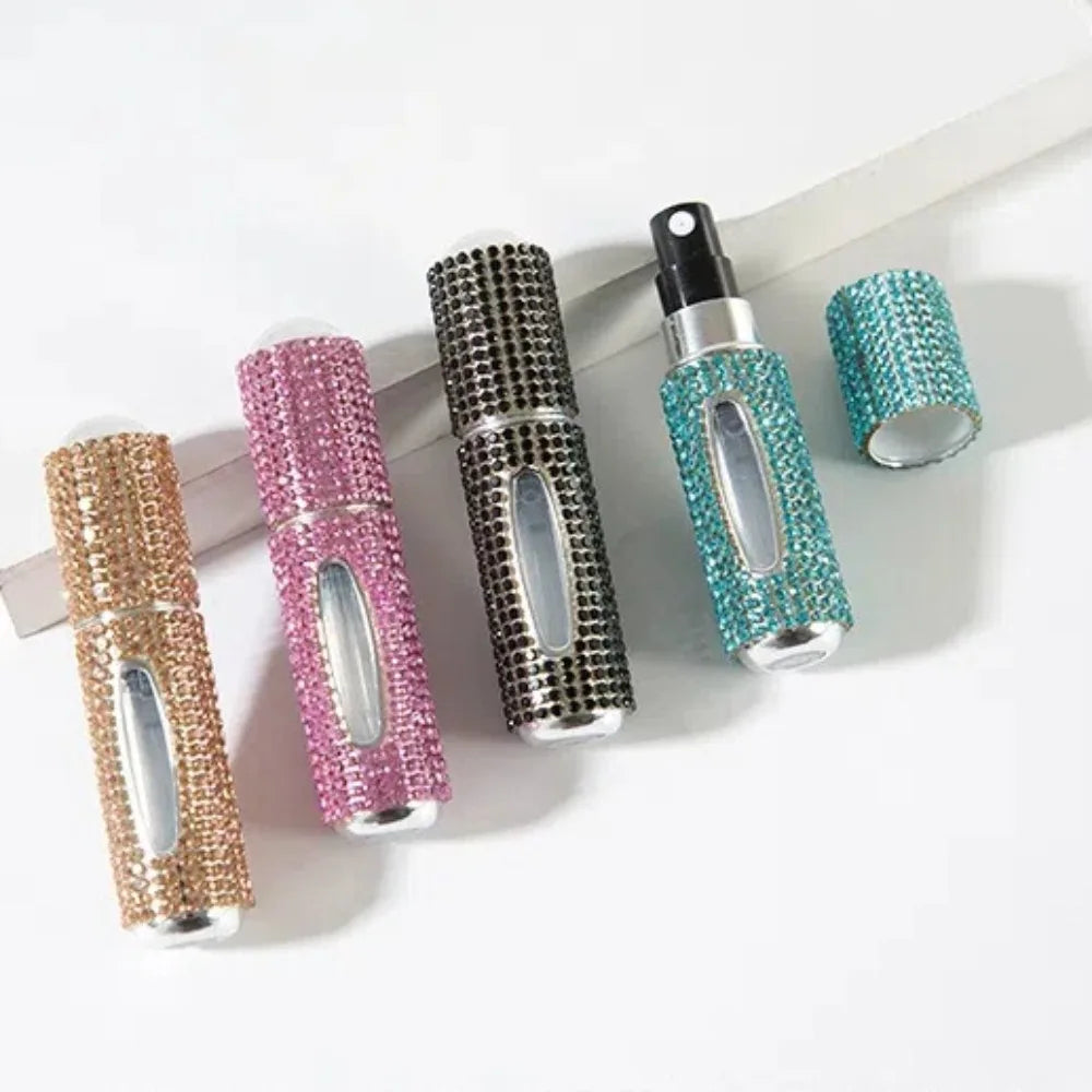5ML Mini Perfume Bottle – Diamond-Encrusted Crystal Bling Glitter | Travel Empty Pump Container