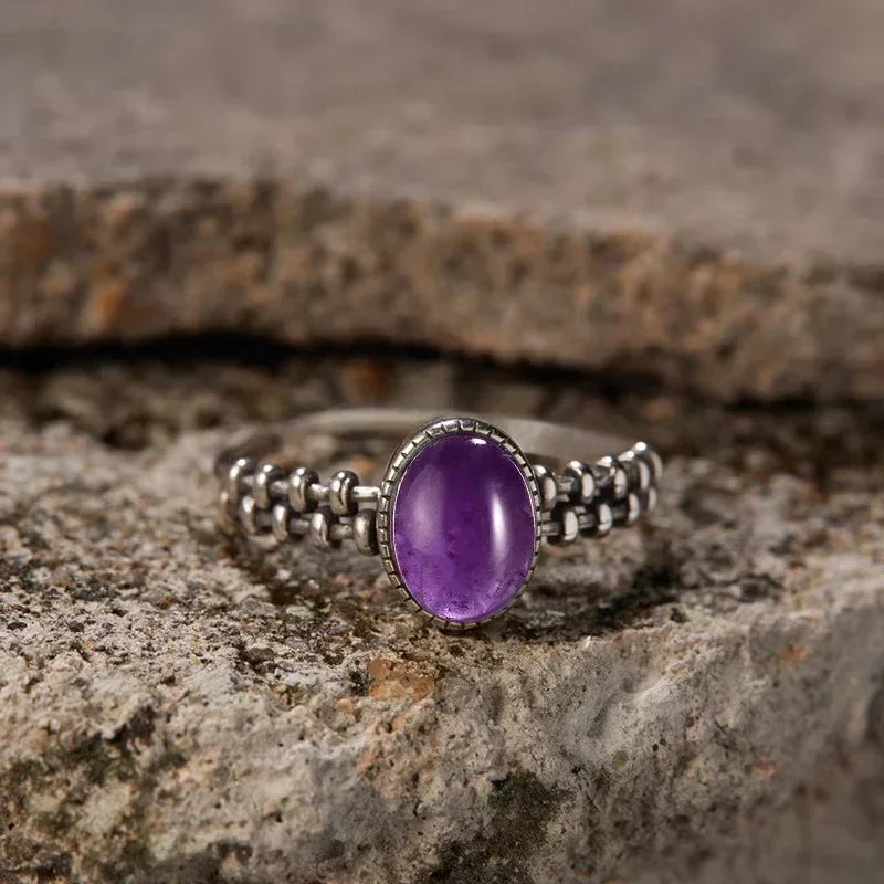 S925 Sterling Silver Gear Chain Ring with Black Onyx – Vintage Punk Style Unisex Jewelry Gift for Men & Women