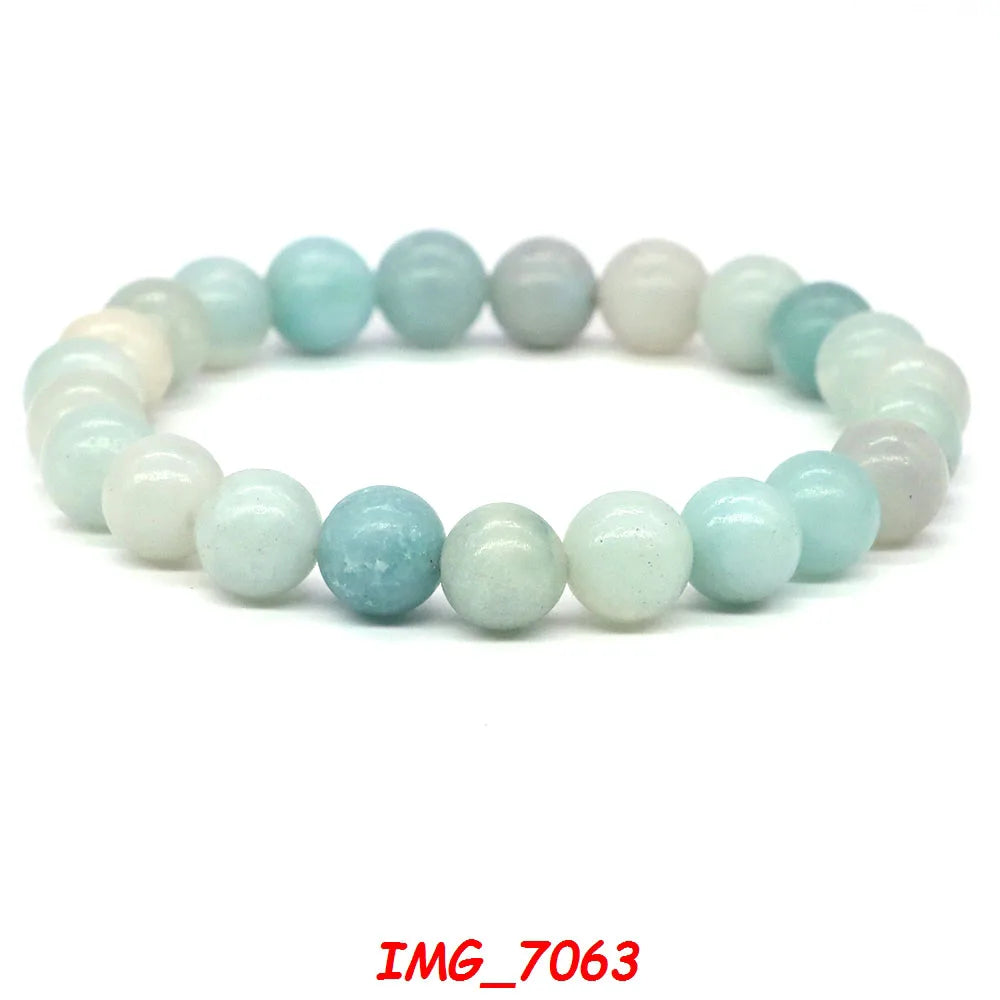 Natural Stone Healing Crystal Bracelet | Amethyst, Quartz & Agate Round Beads Elastic Stretch Bangle for Women & Men