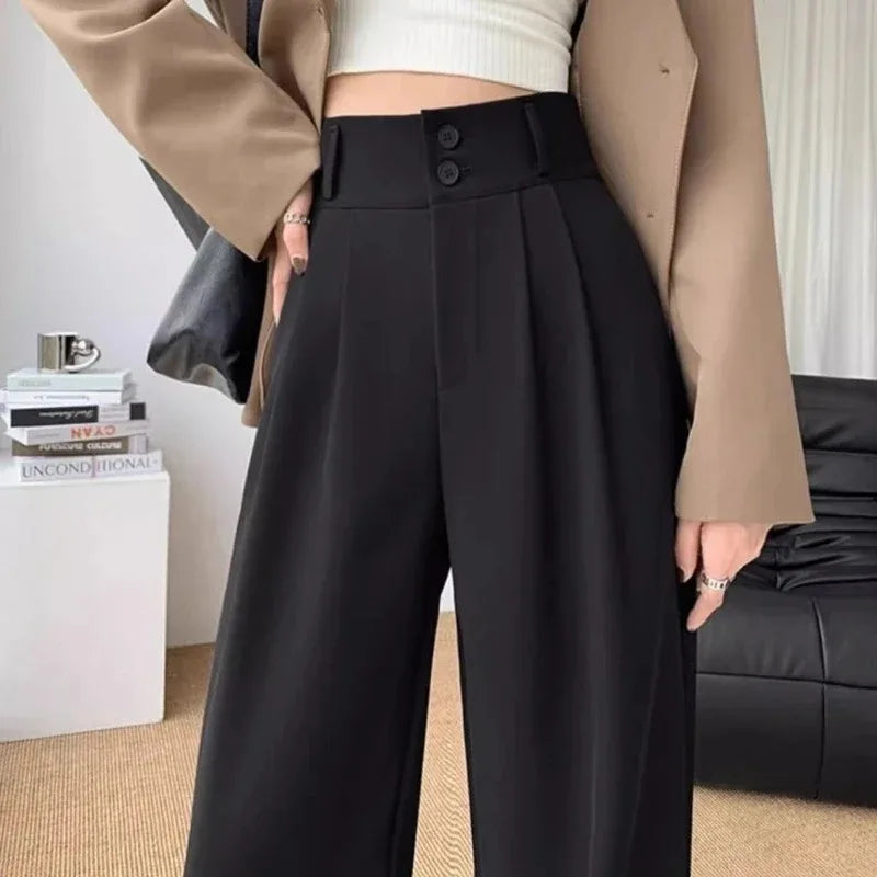 Elegant Wide Leg Pants | Women’s Korean Style High Waist Black Baggy Trousers