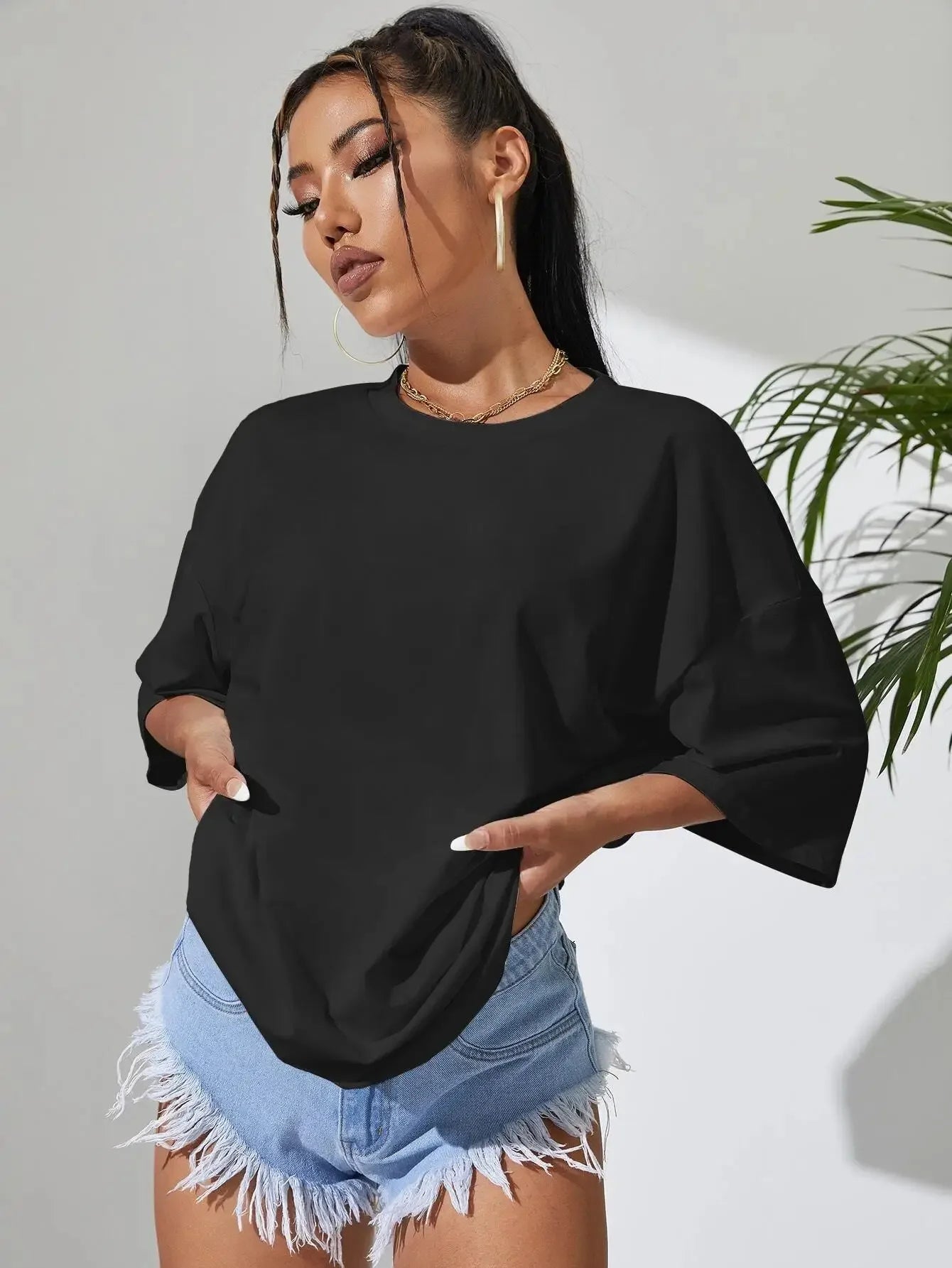 Solid Color Short Sleeve Women’s Fitness T-Shirt – Soft Cotton Breathable Loose Tee | Comfortable Basic Top
