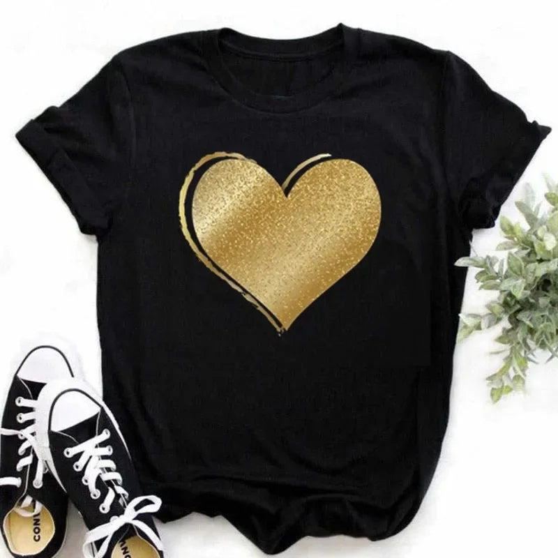 Maycaur Finger Heart Women's T-Shirt | Korean Ulzzang Graphic Tee | 90s Girl Casual Fashion Top