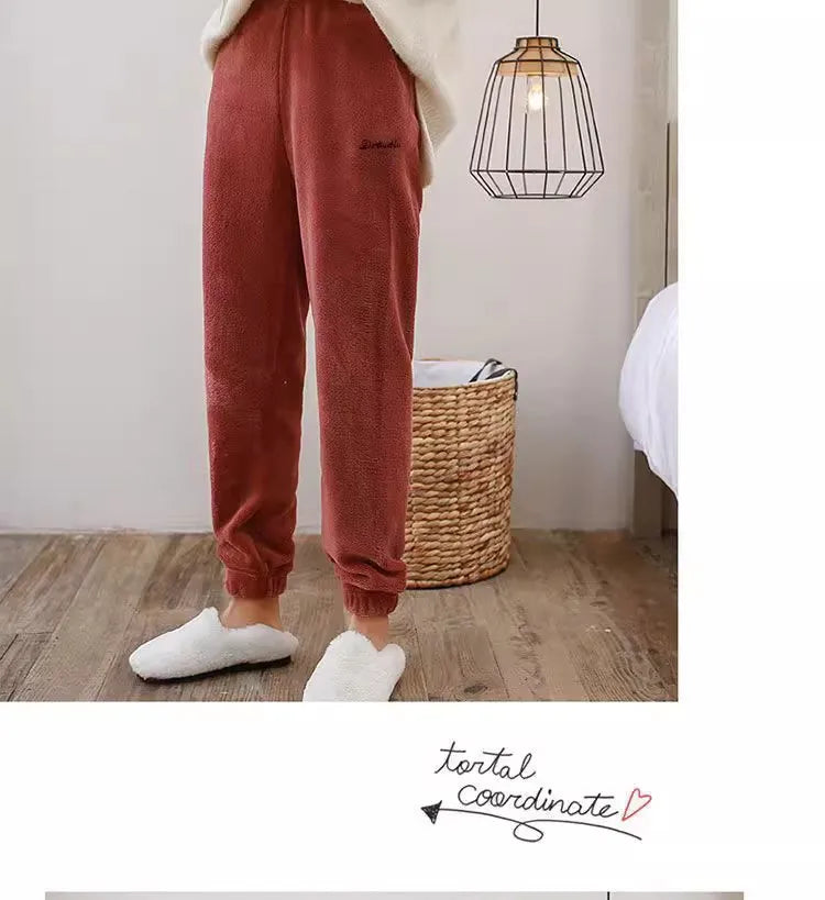 Thickened Coral Fleece Sweatwear Set 🧥 Unisex Warm Home Clothes ❄️ Sports Outfit Long Sleeve Round Neck Pajamas 👕