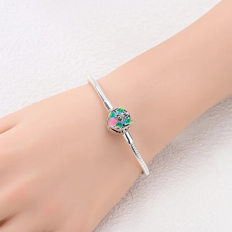 925 Sterling Silver Rainbow Leather Braided Bracelet | Eternal Love Stars & Moon Charm – DIY Women’s Beaded Jewelry Gift