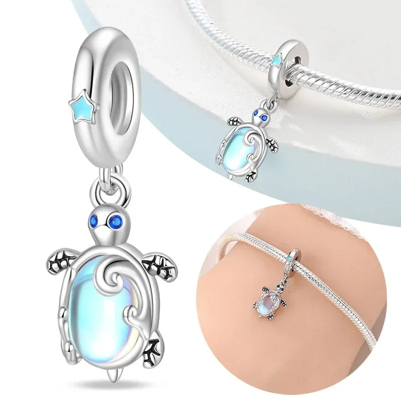 S925 Sterling Silver Ocean Series Star & Sea Turtle Shell Charm – Fits Pandora Bracelet DIY Jewelry for Women