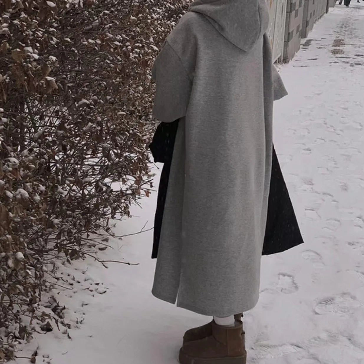 Chic Winter College Long Hoodie Dress ❄️ Lazy Fleece A-Line Side Slit Dress 👗 Pure Color Polyester Fiber 🧵