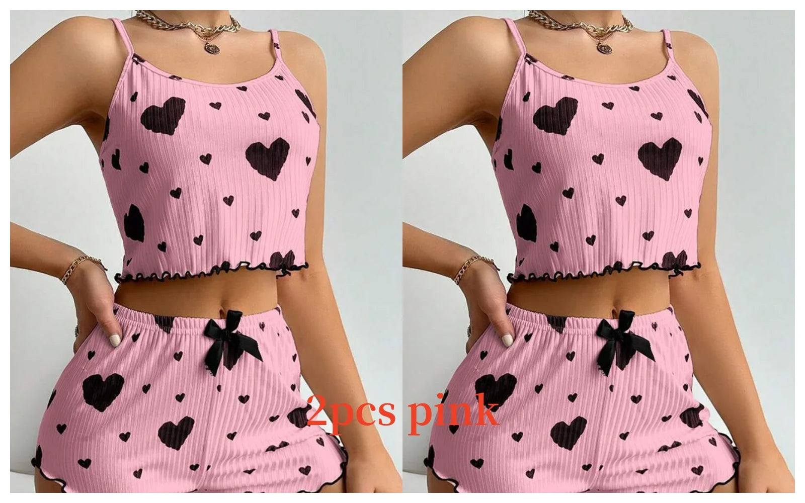 Women’s 2-Piece Pajamas Set – Short Tank Top & Shorts Sleepwear, Soft Casual Ventilated Loungewear with Love Print