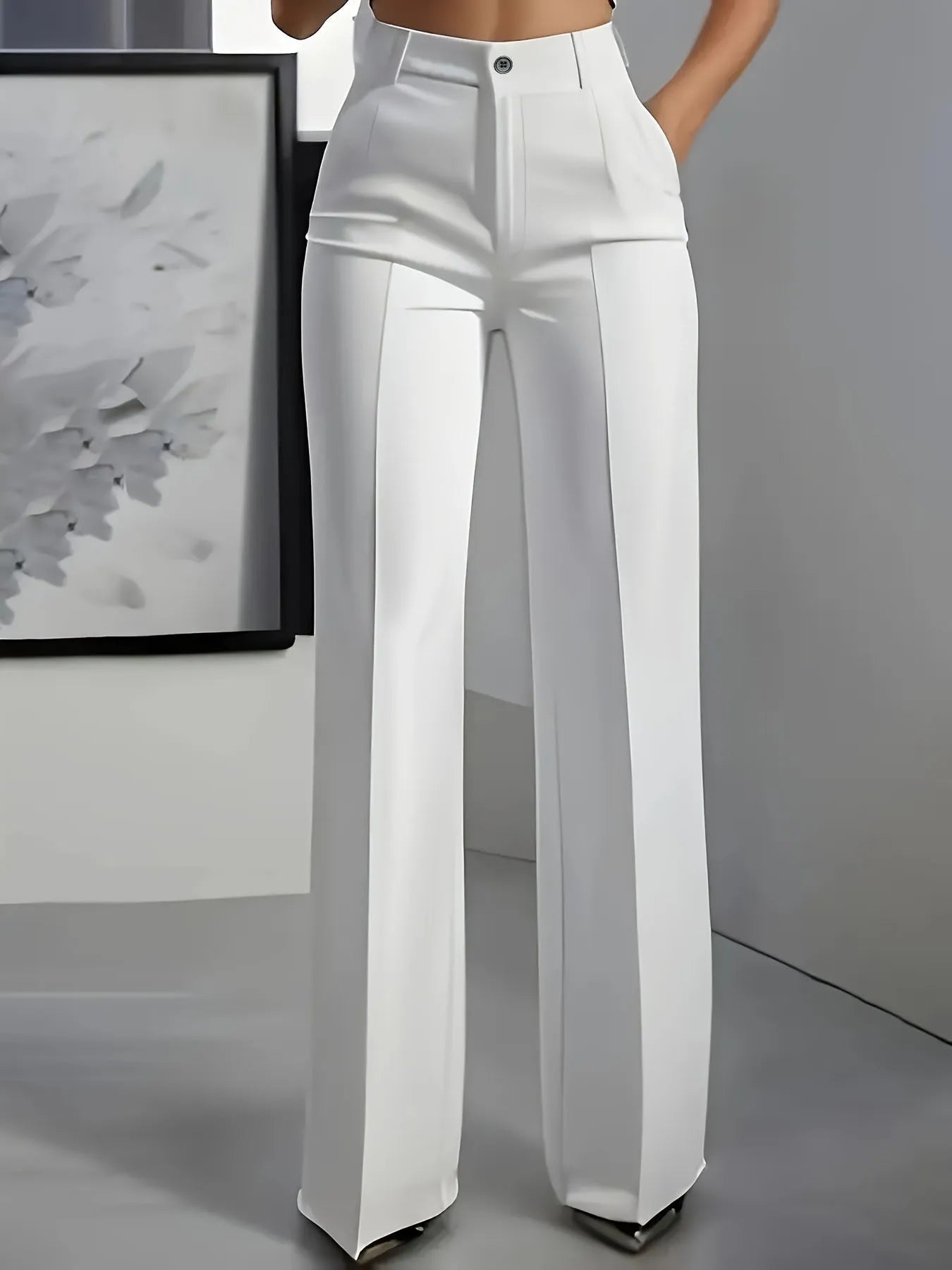 Women’s High Waist Dress Pants – Flowy Straight Leg Minimalist Office Trousers 👖✨