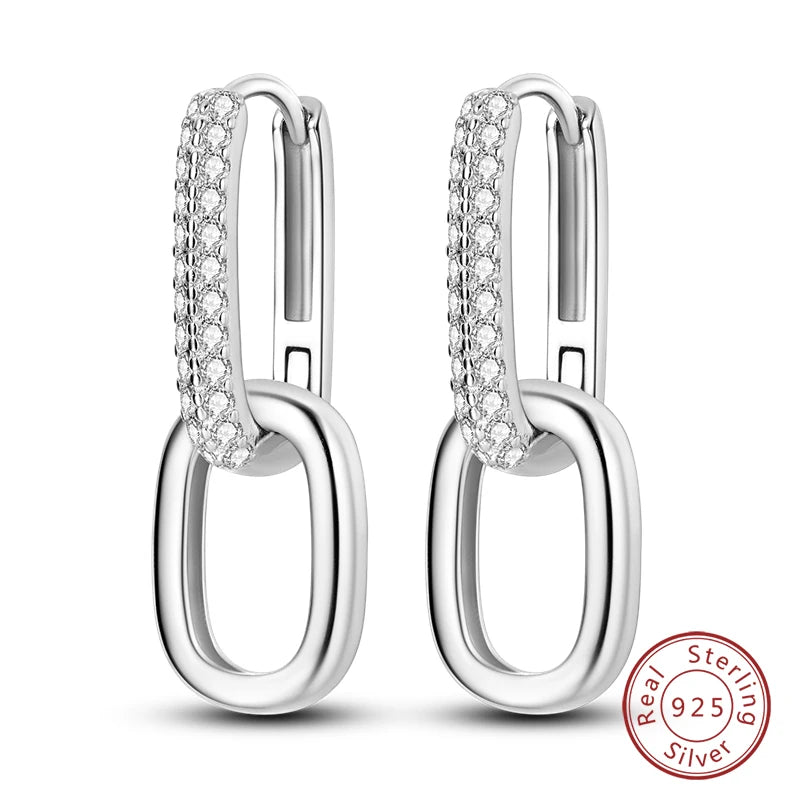 925 Sterling Silver Starlight Crystal Hoop Earrings – Circular Snake Bone Design Women’s Fashion Jewelry Gift