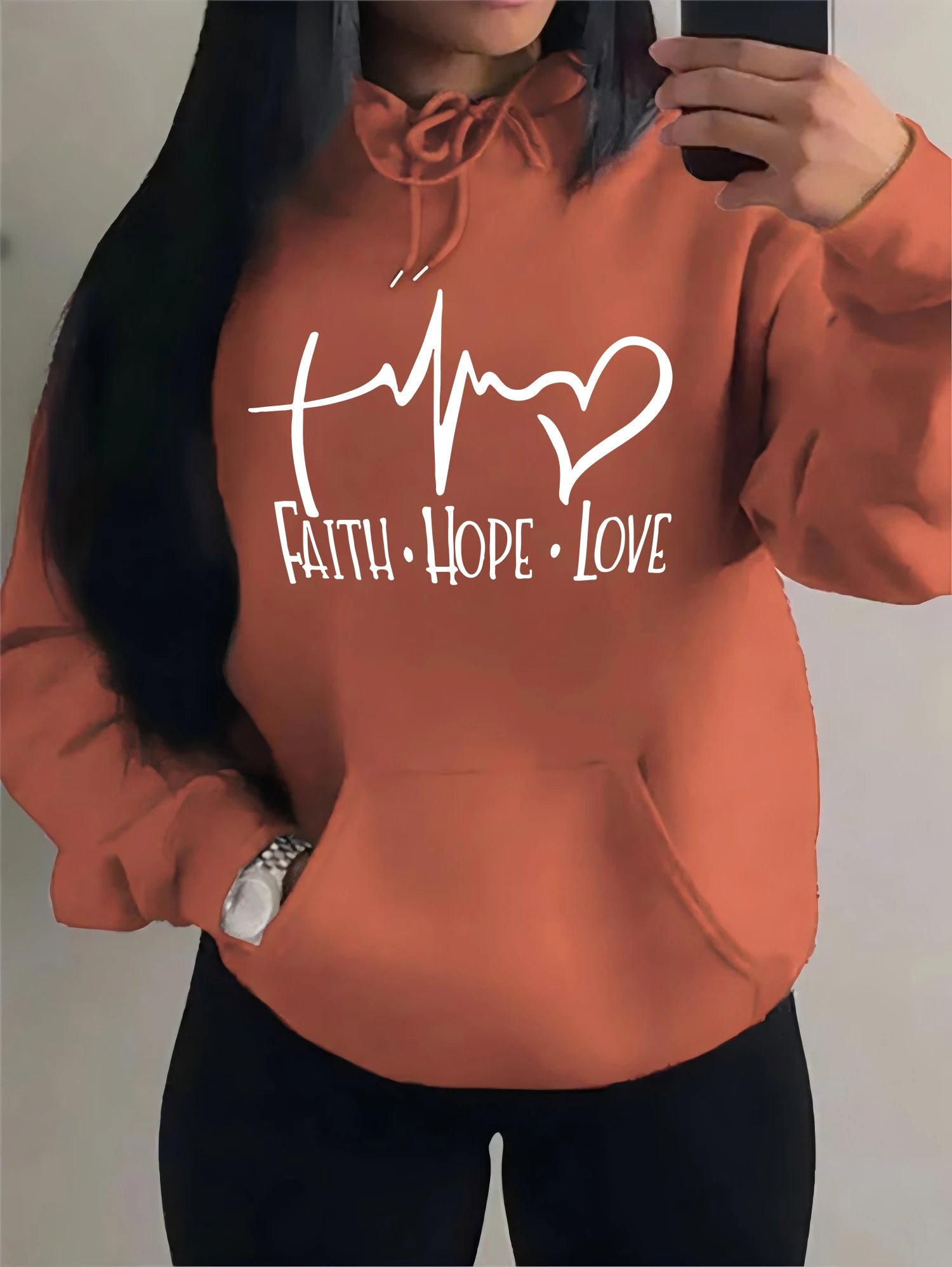 Faith Hope Love Letter Graphic Women’s Hoodie – Casual Loose Streetwear Fleece Pullover Autumn Top