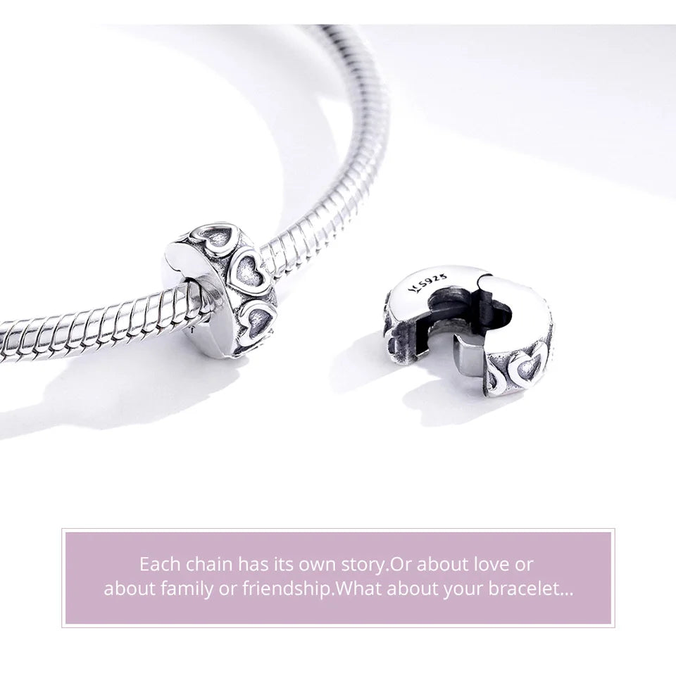 BISAER 925 Sterling Silver Clip Spacer Charm – Star & Cross Stopper Bead Fit Pandora Bracelet DIY Women’s Jewelry