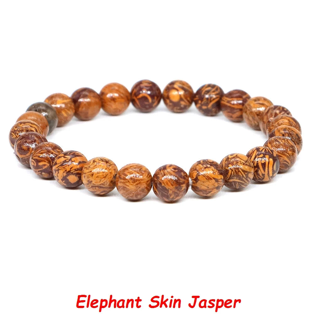 Natural Stone Healing Crystal Bracelet | Amethyst, Quartz & Agate Round Beads Elastic Stretch Bangle for Women & Men