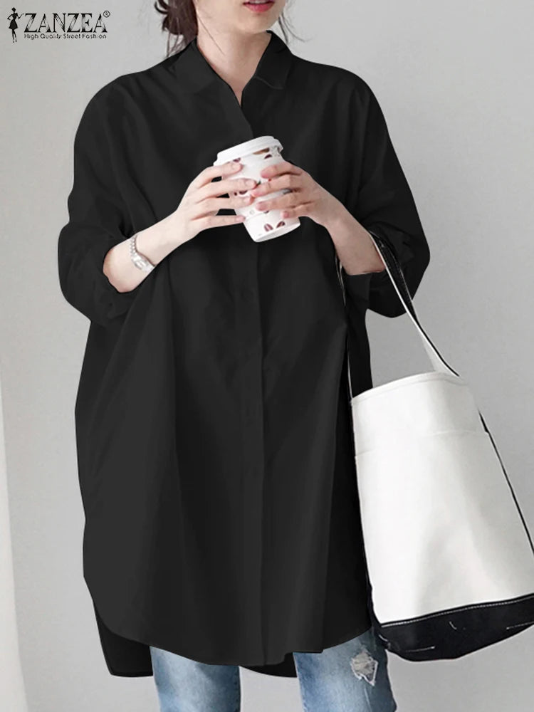 ZANZEA Summer Women Blouse – Lapel Neck Long Sleeve Casual Loose Work OL Top 👚☀️