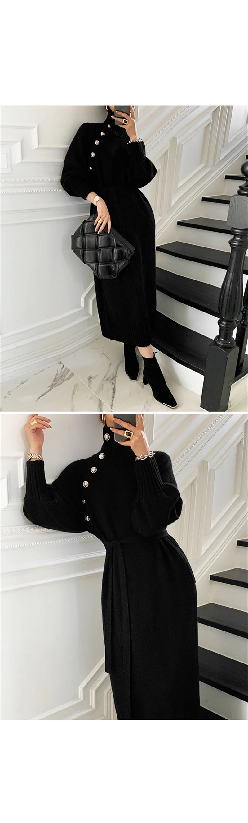 Autumn Winter Women's Knitted Midi Dress 🧶 Luxury Base Layer Ladylike Camere Inner Match Dress ❄️ Elegant Cozy Fashion