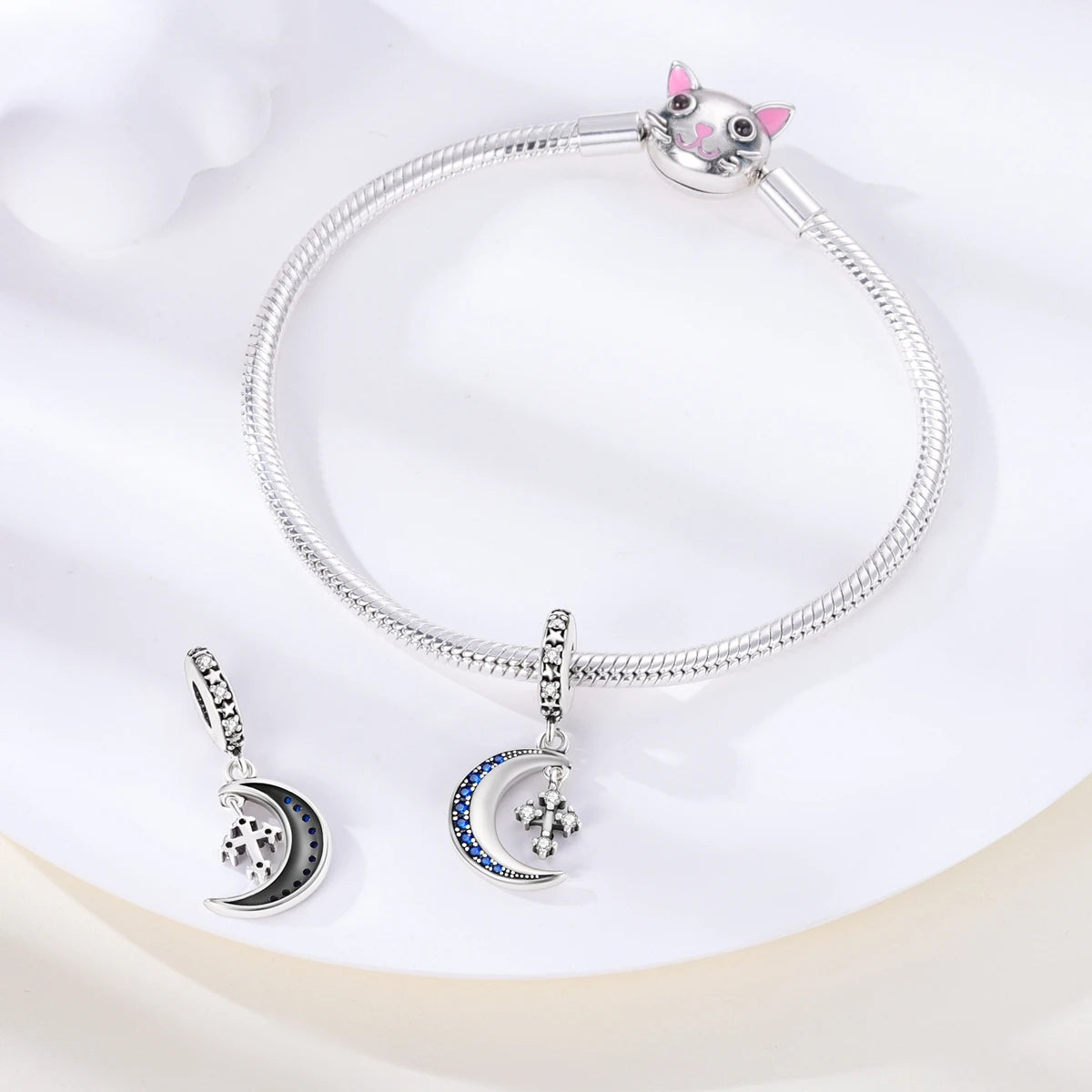 Silver Plated Colorful Glowing Moon & Stars Rainbow Dangle Charms | Fit Original Bracelet & Necklace | Women’s Jewelry Beads
