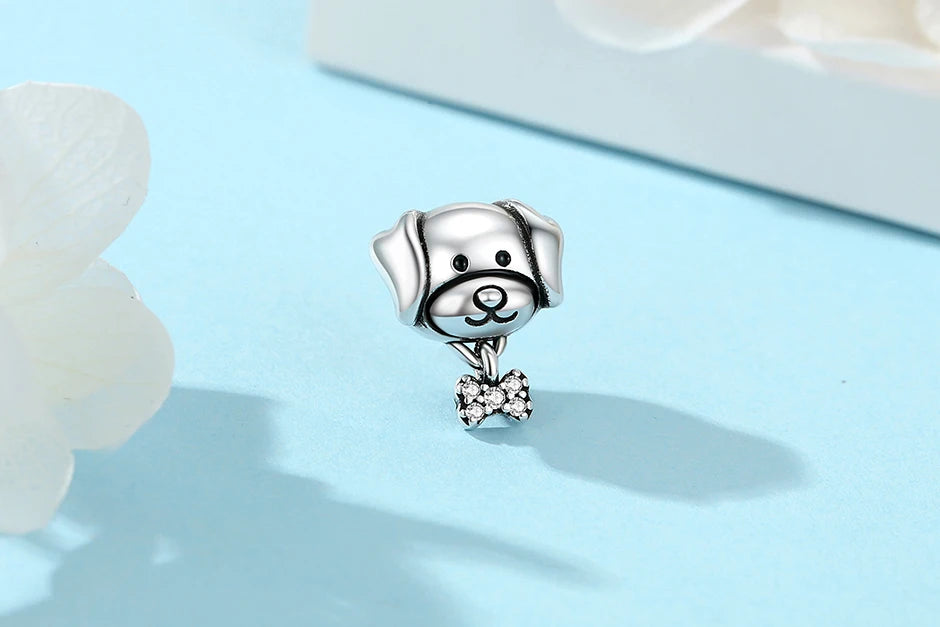 Original Sterling Silver Pet Paw Charm | Love Dog Cat Print Beads for Pandora Bracelets & DIY Jewelry