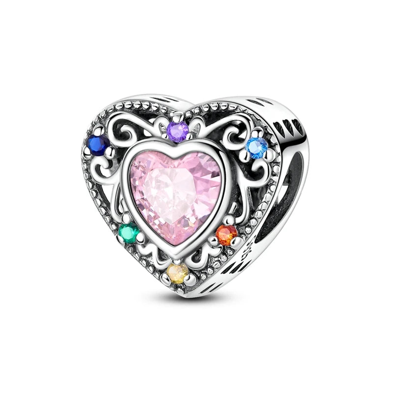 Original 925 Sterling Silver Clip Charm Bead | Round Heart Love Family Charms Fit Bracelet Women DIY Jewelry Gift