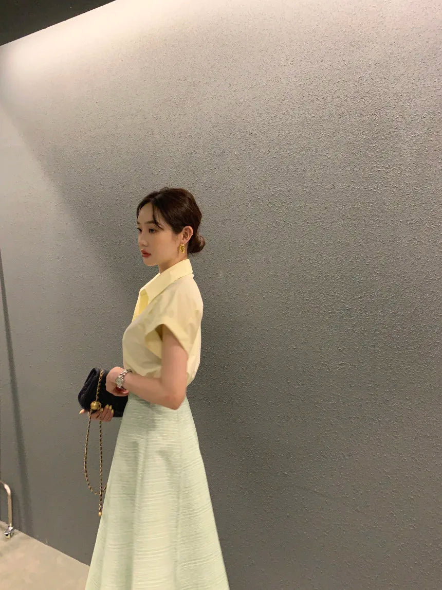 Chic Summer Loose Women’s Shirt | Classic Pure Color Professional Blouse with Small Lapel Collar