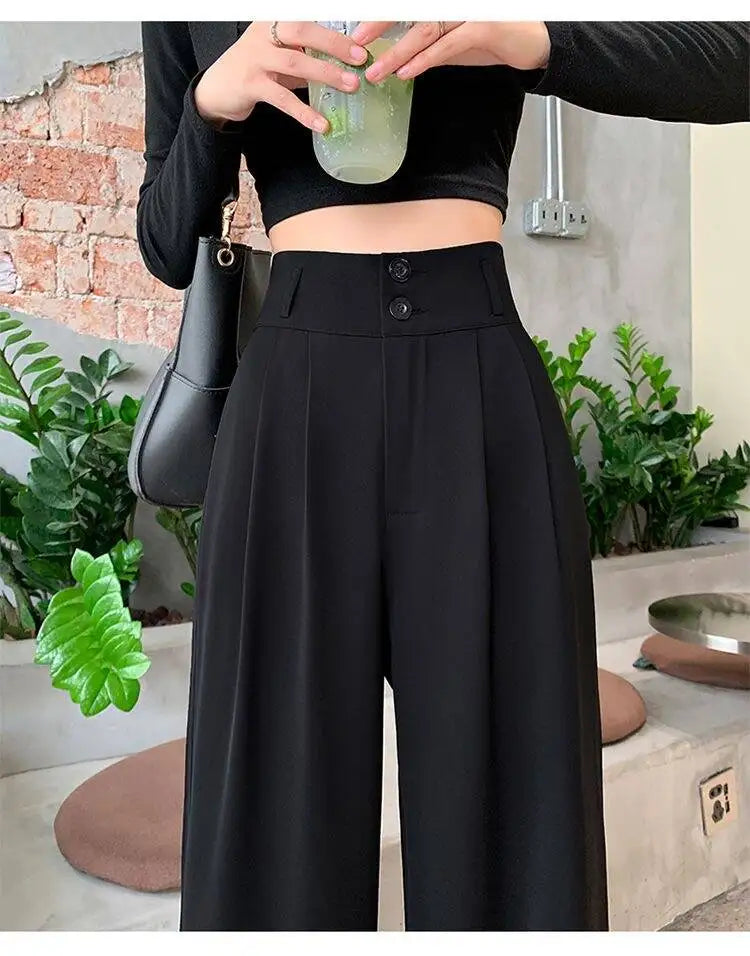 Women’s Slim Fit Straight Leg Suit Pants | Summer Thin Black Casual Trousers for Pear Shaped Body & Wide Hips