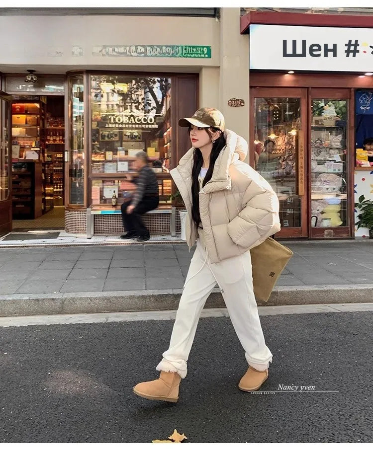 Trendy American Style Women’s Cotton Jacket Coat with Hood – Winter Small Size Bread Style Outerwear
