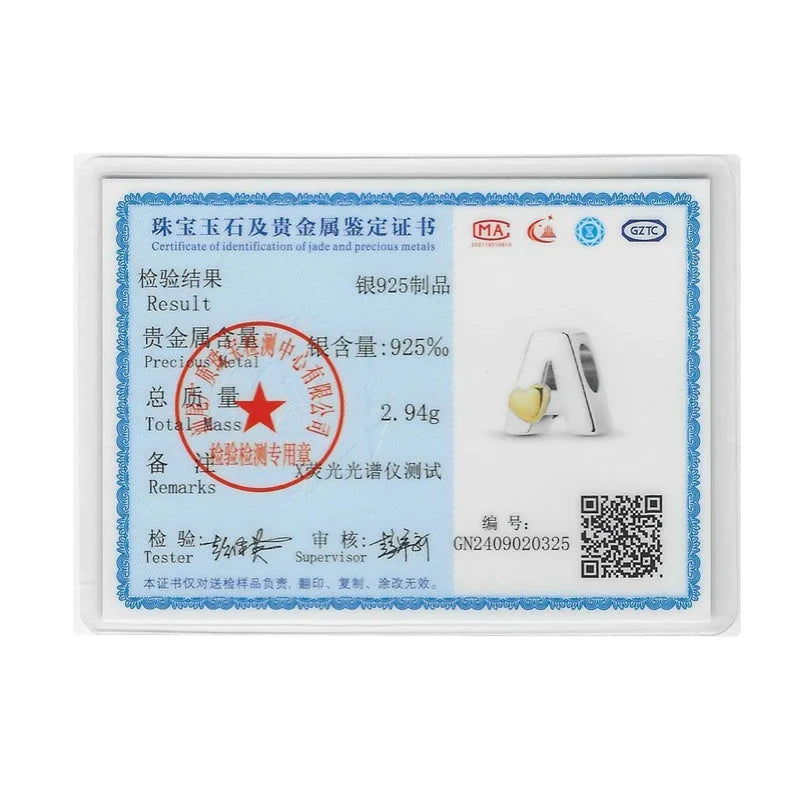 925 Sterling Silver Alphabet Letter A–Z Charm Beads | English Initial Pendant for Original Bracelet DIY Jewelry Making